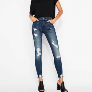 EXPRESS HIGHWAIST RIPPED DENIM PERF ANKLE LEGGING